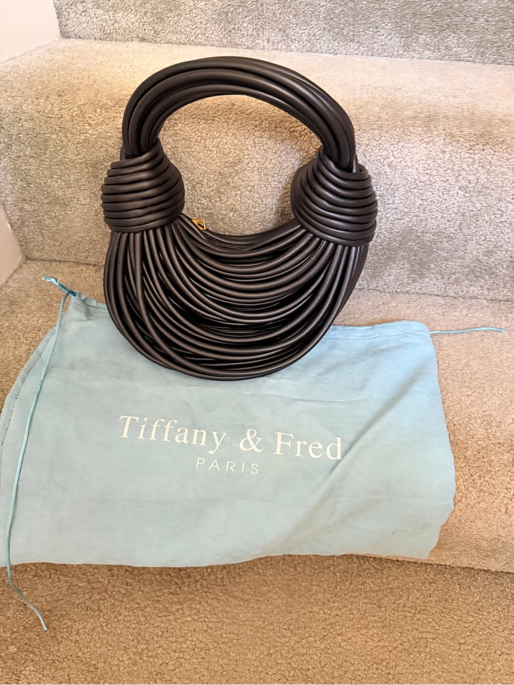 Tiffany & Fred Black Sculptural Coiled Handle Shoulder Bag